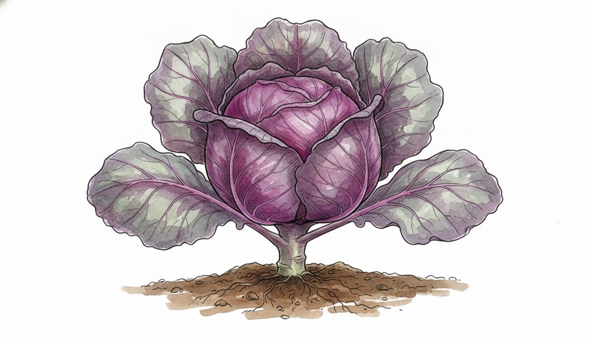 Red cabbage — hand-drawn botanical illustration