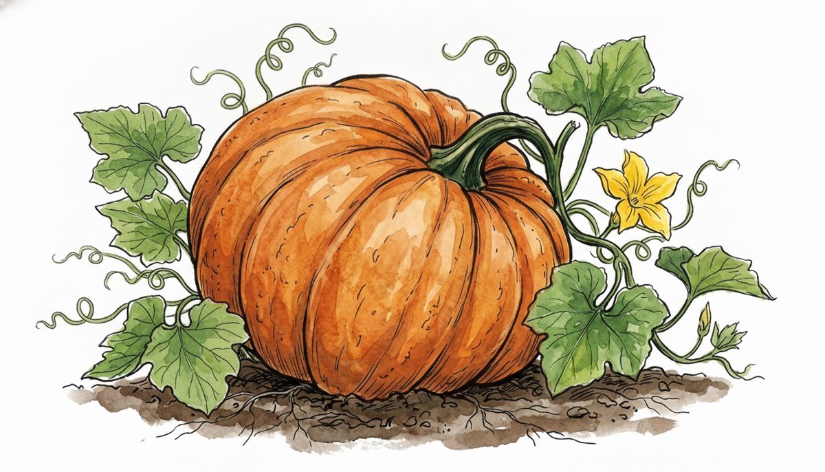 Spaghetti squash — hand-drawn botanical illustration